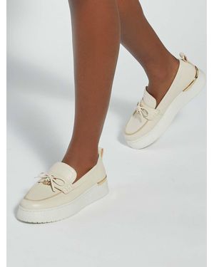 Dune Leather Glide Sport Sole Suede Loafers - White