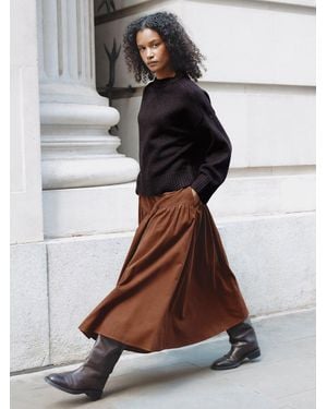 Albaray Baby Cord Drop Waist Midi Skirt - Brown