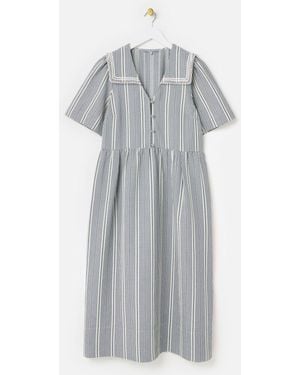 Oliver Bonas Gingham Sailor Collar Midi Dress - Gray