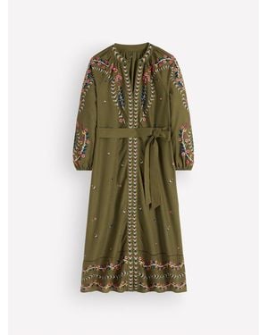 Boden Embroidered Linen Dress - Green