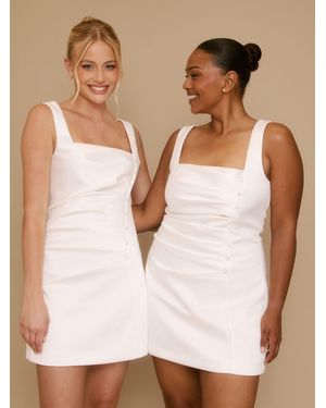 Six Stories Button Down Square Neck Satin Mini Dress - Natural