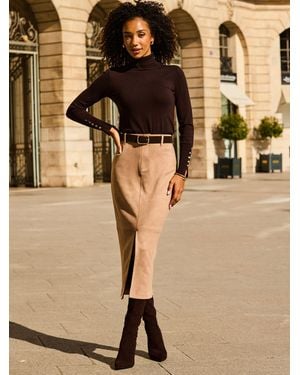 Sosandar Faux Suede Pencil Skirt - Natural