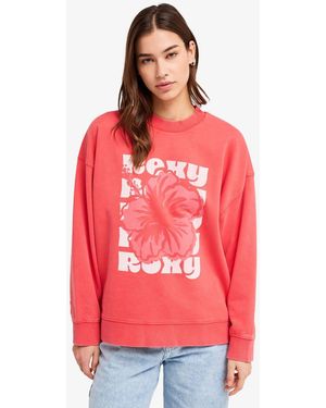 Roxy Line Up Terry Floral Graphic Crewneck Sweatshirt - Red