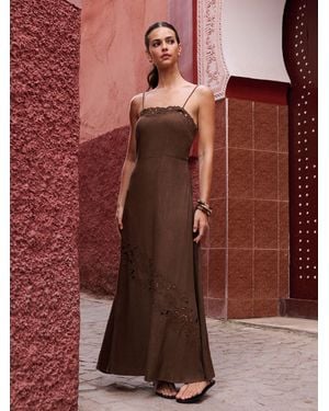 Lipsy Linen Mix Lace Cutwork Detail Maxi Dress - Brown