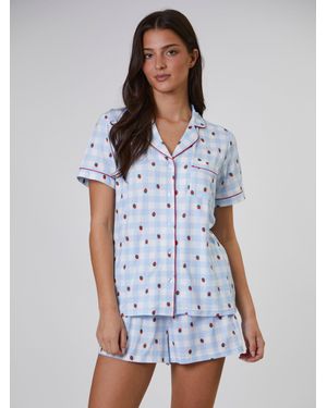 Loungeable Strawberry Printed Supersoft Short Sleeve And Shorts Pyjamas Set - White