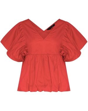 PixieGirl Petite Puff Sleeve Hem Blouse - Red