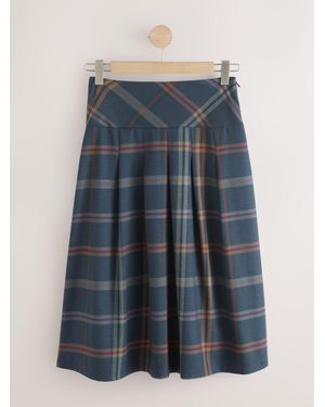 Next Gingham Midi Kilt Skirt - Blue