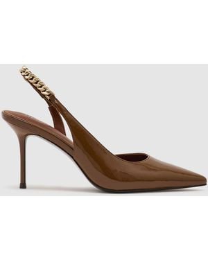 Reiss Lucia Patent-Leather Chain-Slingback Heels - Brown