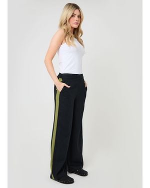 Threadbare Side Stripe Linen Blend Wide Leg Trousers - White