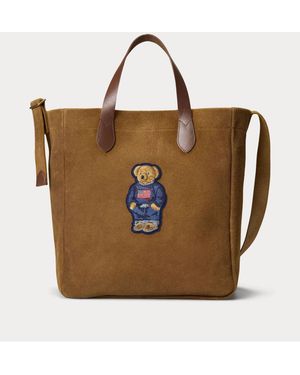 Polo Ralph Lauren Flag Suede/Leather Large Tote Bag - Brown