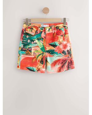 Next Split Hem Mid Rise Denim Shorts - White
