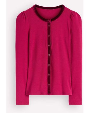 Boden Velvet Trim Ribbed Cardigan T2265 - Pink