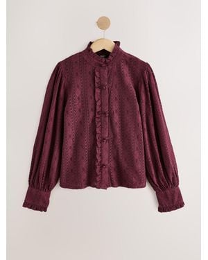 Next Wine Long Sleeved Lace Fastening Blouse - Red
