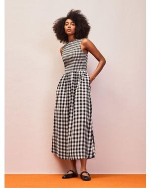 Ro & Zo Gingham Shirred Racer Dress With Linen - Pink