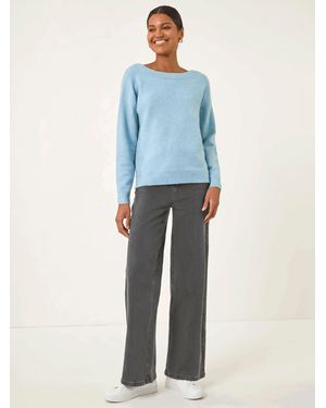 Roman Ribbon Bow Tie Back Sweater - Blue
