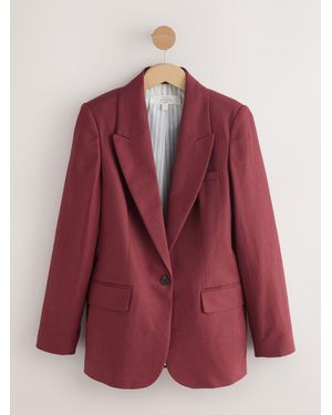 Next Rust Linen Rich Single Breasted Blazer - Red