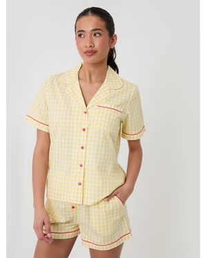 Threadbare Check Cotton Poplin Button Up Short Pajama Set - Natural