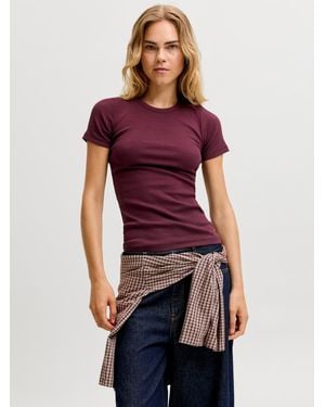 JJXX Burgundy Short Sleeve Ribbed Fitted T-Shirt - Red