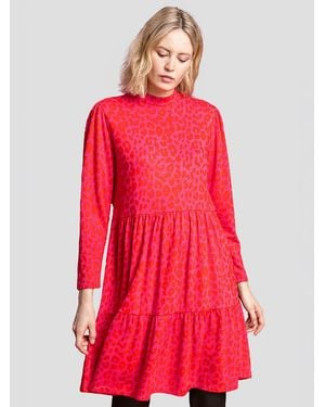 Roman Jacquard Leopard Print Tiered Dress