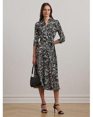 Ralph Lauren Rowella Print Belted Collared Dress - Black