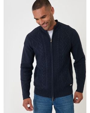 Threadbare Cable Knit Zip Through Sweater - Blue