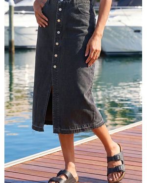 Roman Denim Button Skirt - Blue