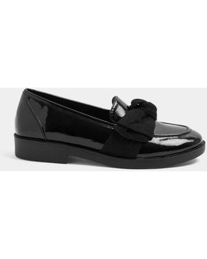 Yours Curve Wide Fit Patent Bow Loafers - Black