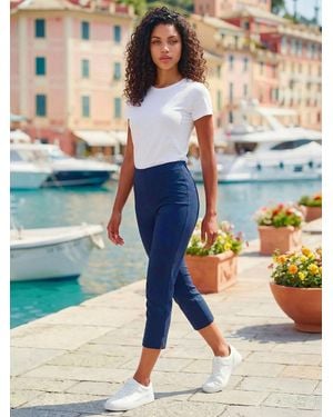Roman Dark Ground Petite Cropped Stretch Capri Pants - Blue