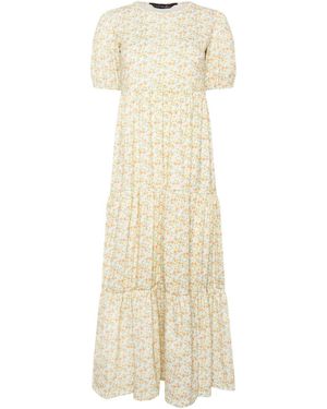 PixieGirl Petite Ditsy Short Sleeve Tiered Maxi Dress - White