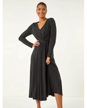 Roman Twist Front Stretch Midi Dress - Black