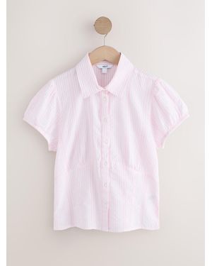 Next Short Sleeve Button Front Top - Pink