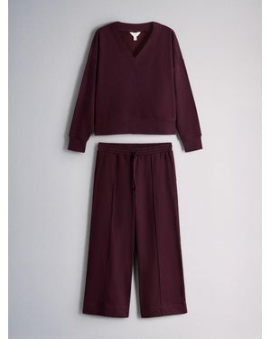 The Set V-Neck Sweater And Pintuck Wide Leg Sweatpants Coord Burgundy - Purple
