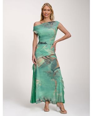 Jolie Moi Lace Insert Ruched Mesh Maxi Dress - Green