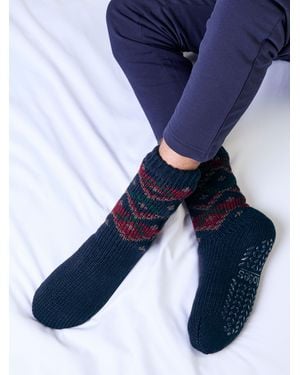 Totes Fair Isle Slipper-Sox With Sherpa Lining Socks - Blue