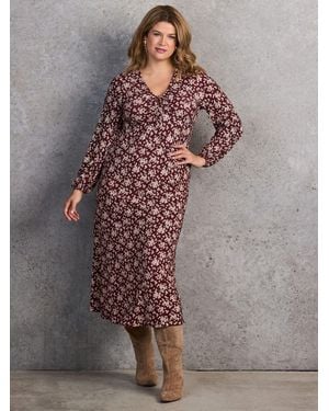 Live Unlimited Ditsy Tie Keyhole Jersey Dress - Gray