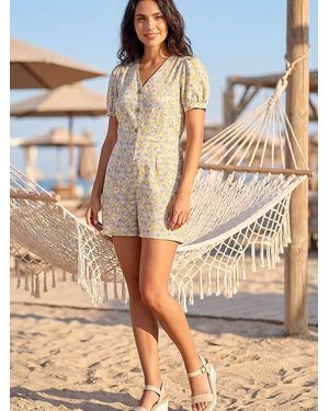 Roman Ditsy Floral Buttoned Playsuit - Yellow
