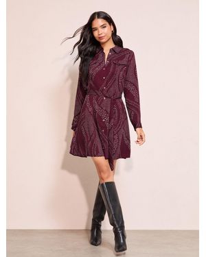 Friends Like These Long Sleeve Button Through Mini Shirt Dress - Purple