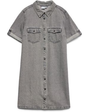 Vero Moda Short Sleeve Button Down Denim Dress - Gray