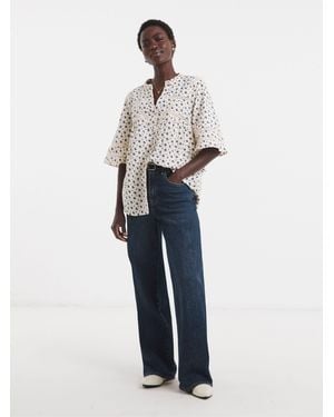 JD Williams Printed Pure Cotton Seersucker Trim Short Sleeve Blouse - White