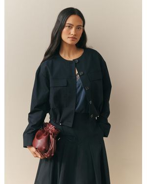Nothing Ordinary Premium Cotton Rich Collarless Utility Button Up Jacket - Blue