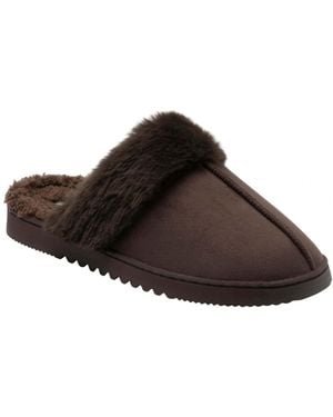 Dunlop Fur Trim Mule Slippers - Brown