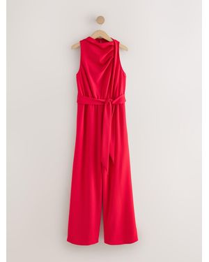 Next Occasion Cowl Neck Sleeveless Jersey Jumpsuit - Red
