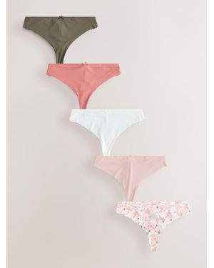 Next Floral/ Thong Lace Back No Vpl Invisible Knickers 5 Pack - Pink