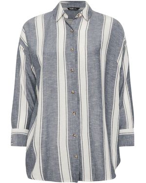 Yours Curve Gestreiftes Langarm-Leinenhemd48 - Blau
