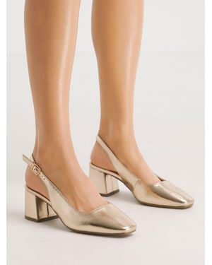 Simply Be Breite Passform Flexi Sole Kitten-Absatz Slingback Block Heel Schuhe - Natur