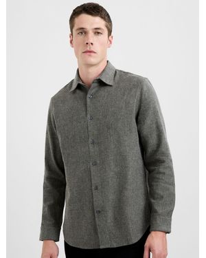 French Connection Cotton Herringbone Regular Fit Long Sleeve Button-Up Shirt - Grau