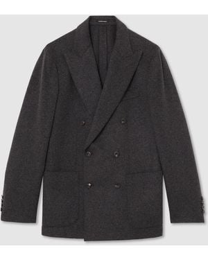 Reiss Charcoal Collin Db Classic Fit Wool-Blend Flannel Double-Breasted Blazer Classic-Fit - Gray