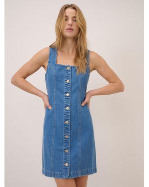 Nobody's Child Nobodys Child Denim Harvey Square Neck Button Front Fitted Mini Dress - Blue
