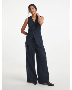 Simply Be Chambray Look Tie Waist Wide Leg Trousers - Blue