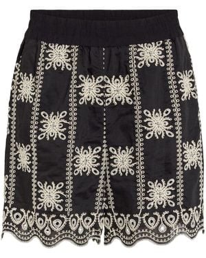 Vila Embroidered Pointelle Pattern High Waisted Shorts - Black